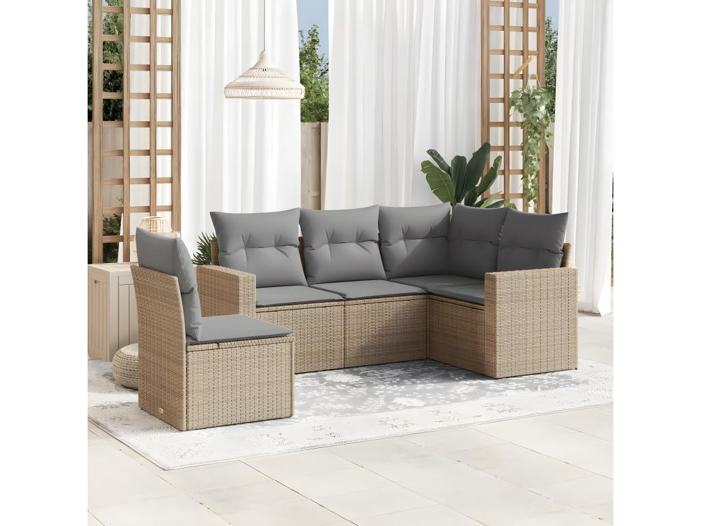 Salon de jardin avec coussins 5 pcs beige résine tressée 54690GNGY