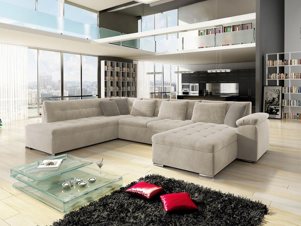 Canapé d'angle Nidchicshop 114 Brun clair Fonction de couchage Boîte de literie 348x205cm 70245PUBF