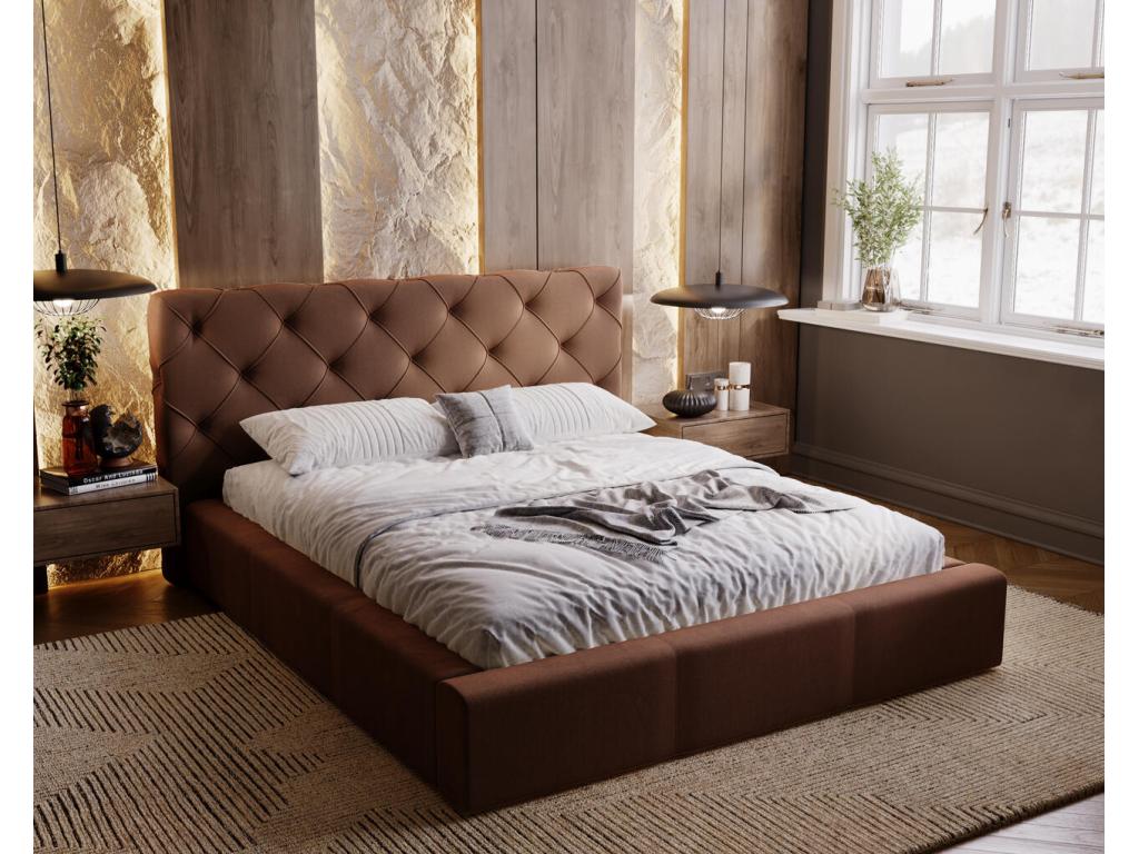 Lit rembourré avec rangement - 180x200 - lit double - velours - marron - Nidchicshop 42965IJAM