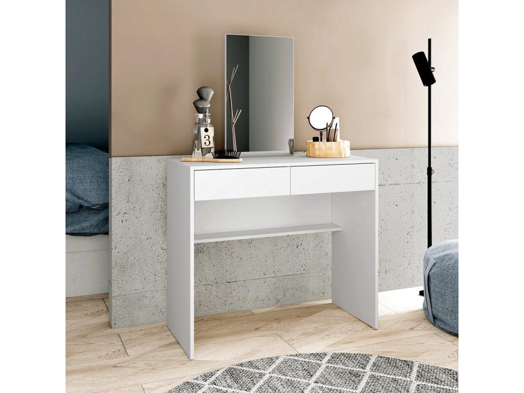 Coiffeuse table de maquillage avec 2 tiroirs miroir coloris blanc 05784FDVO