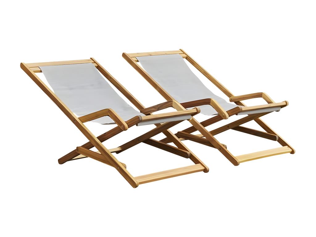 Transat en Calmetop massif et textilène gris lot de 2 71492JEEB