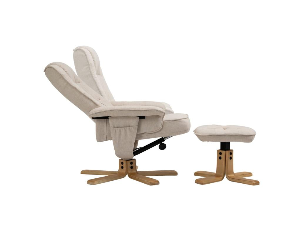 Fauteuil de relaxation Nidchicshop avec repose-pieds pouf siège pivotant dossier inclinable assise rembourrée Nidchicshop en tissu beige 63240IVGP