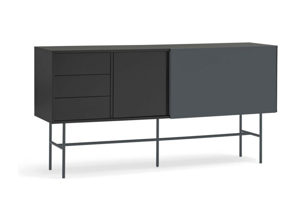 Calmetop - Buffet avec porte coulissante en bois L180cm - Gris et noir 61642ASCN