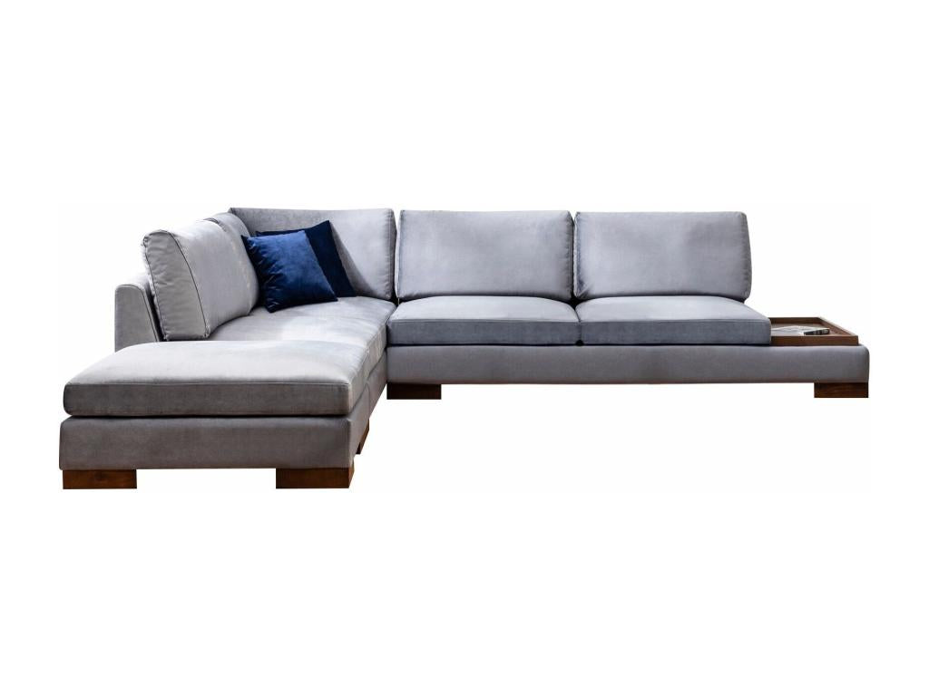 Canapé d'angle gauche avec pouf Calmetop Velours Gris foncé 83061NQVL