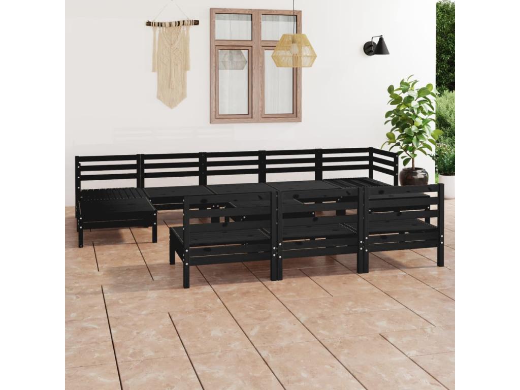 Salon de jardin 11 pcs Noir Bois de pin massif 43155CFML