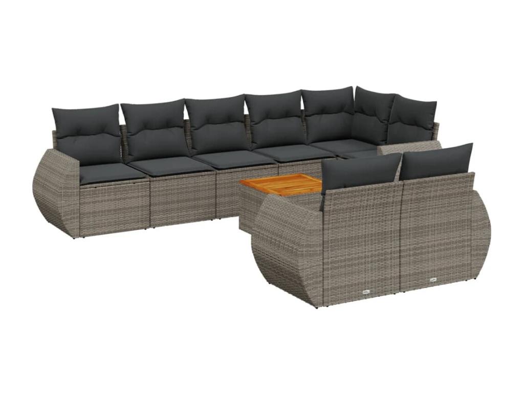 Salon de jardin 9 pcs avec coussins gris résine tressée 68712CIUQ