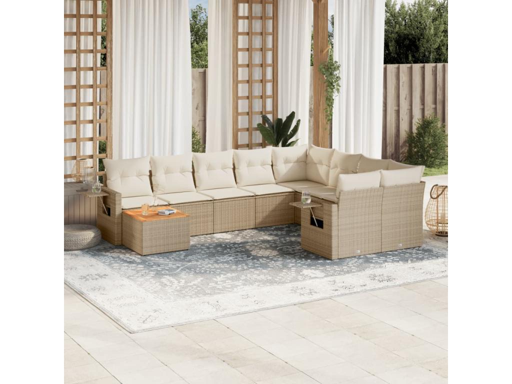 Salon de jardin avec coussins 10 pcs beige résine tressée 30112NPFZ