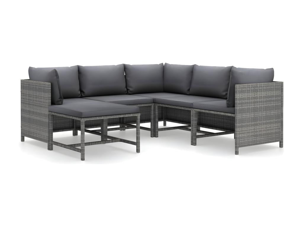 Salon de jardin 6 pcs avec coussins Résine tressée Gris 95163RREE