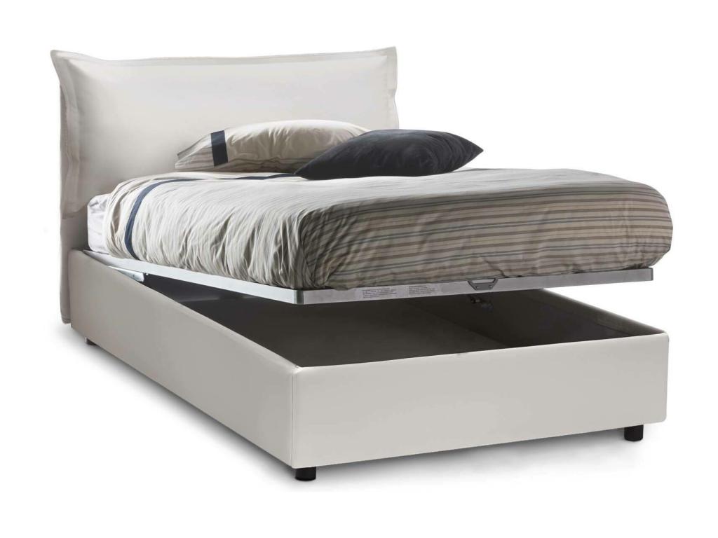 Lit double Calmetop Lit coffre avec revêtement en éco-cuir Made in Italy Ouverture frontale avec matelas 120x190 cm inclus Blanc 21764CHIM