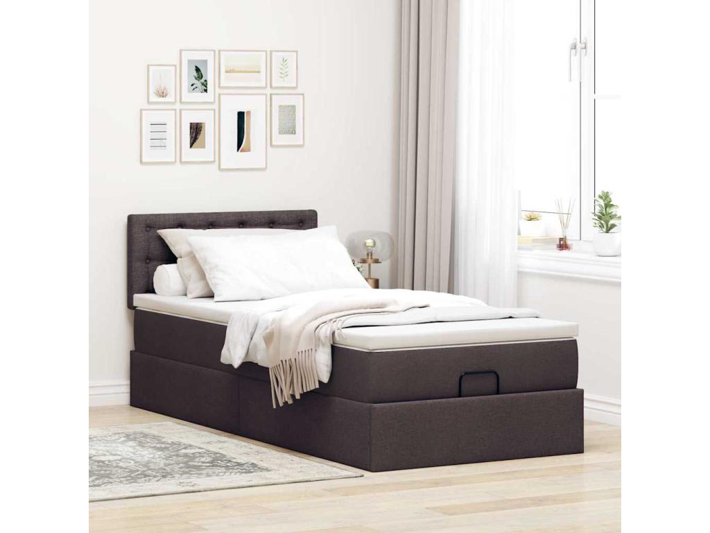 Cadre de lit Nidchicshop avec matelas marron foncé 100x200 cm tissu 90701OFQQ