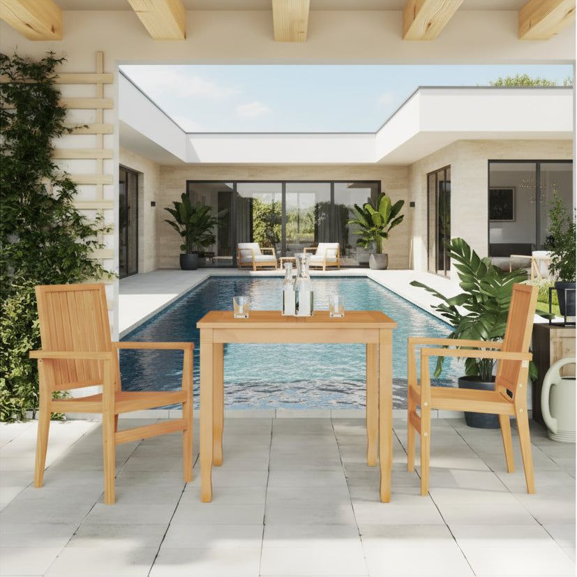 Chaises de jardin empilables lot de 2 56,5x57,5x91 cm bois teck 93864SQZZ