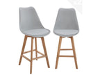 Lot 2 chaises de bar scandinaves 70cm grand siège coussin simili cuir pieds bois Artvivrestore gris 16702RMVM