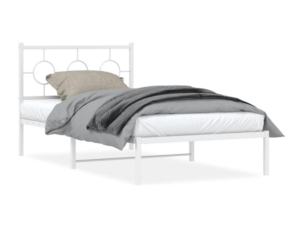 Cadre de lit métal sans matelas et tête de lit blanc 100x190 cm 04744ZPQJ