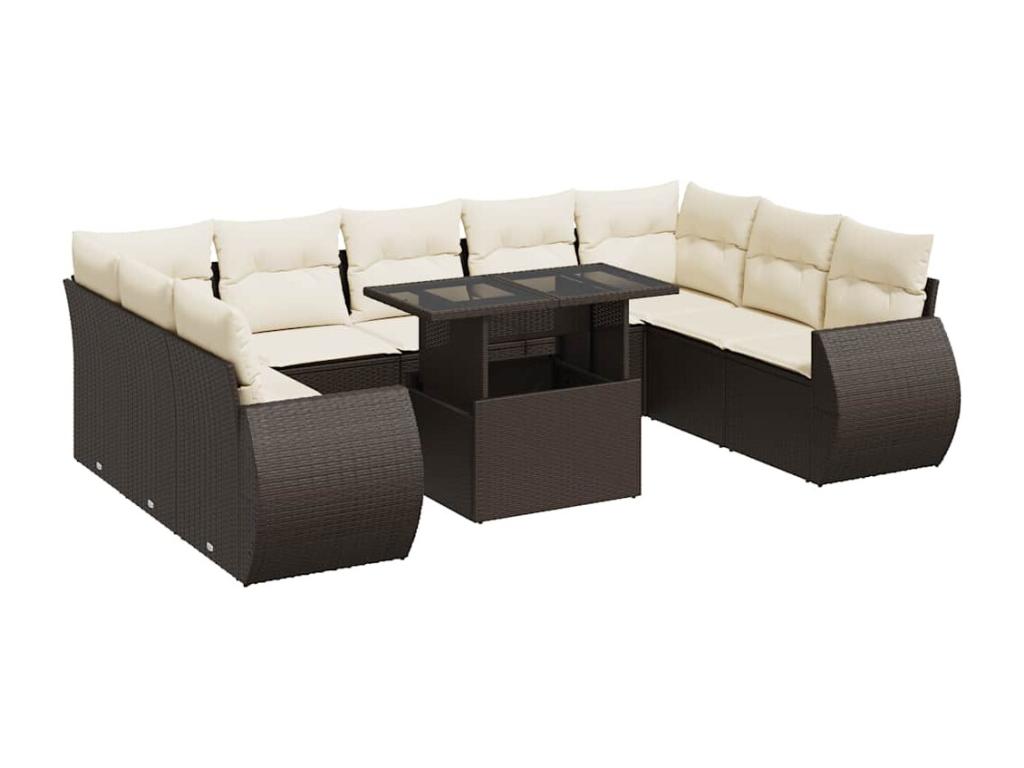 Salon de jardin 10 pcs avec coussins marron résine tressée 56674DTBP