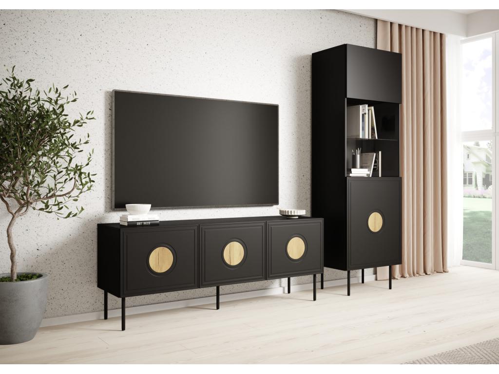 Meuble TV Calmetop 150 cm 3D noir mat / chêne craft 36808OHNC