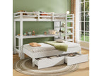 Lit superposé pour enfant 90x200 avec échelle table tiroirs bois massif blanc 45372OLAS