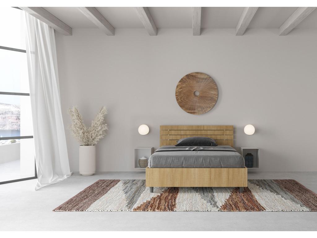 Lit 1 place et demi coffre 120x190 tête de lit droite avec des lames chêne nature Nidchicshop 27350KKDW