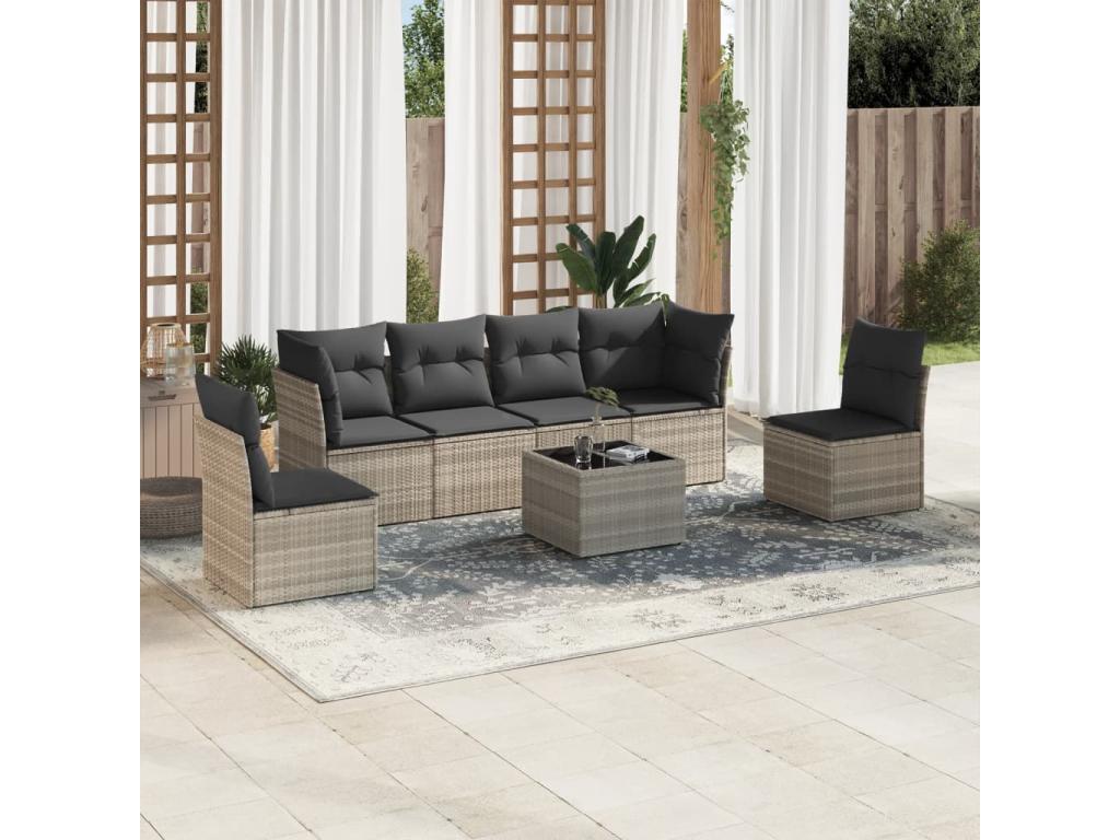 Salon de jardin avec coussins 7 pièces gris clair résine tressée 82034ASPL