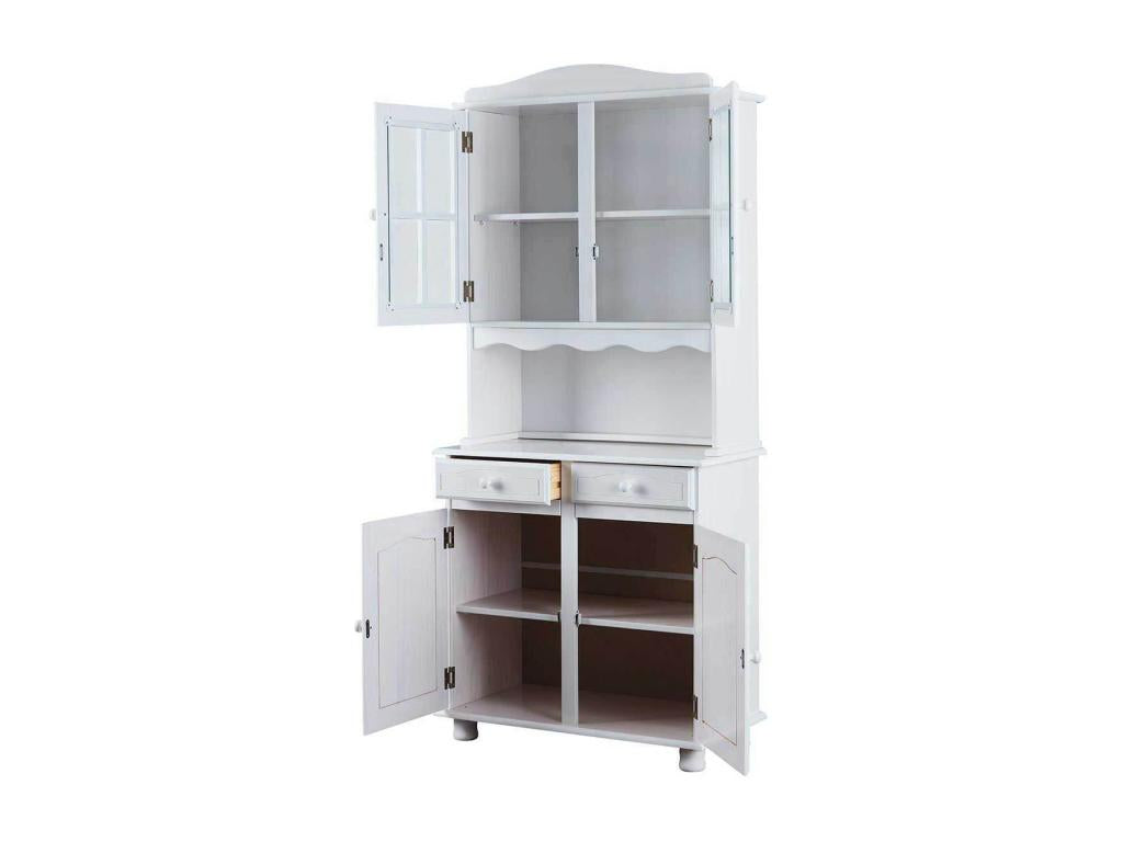 Nidchicshop - Buffet Vaisselier 4 Portes 2 Tiroirs Bois Massif Vernis Blanc 75684LMZC