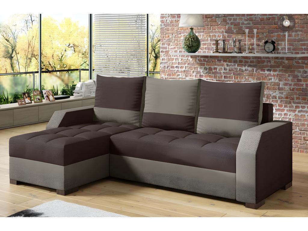 Canapé d'angle convertible - ARTE - en tissu de qualité - marron et beige 3/4 places angle gauche vu de face 41143YUMB