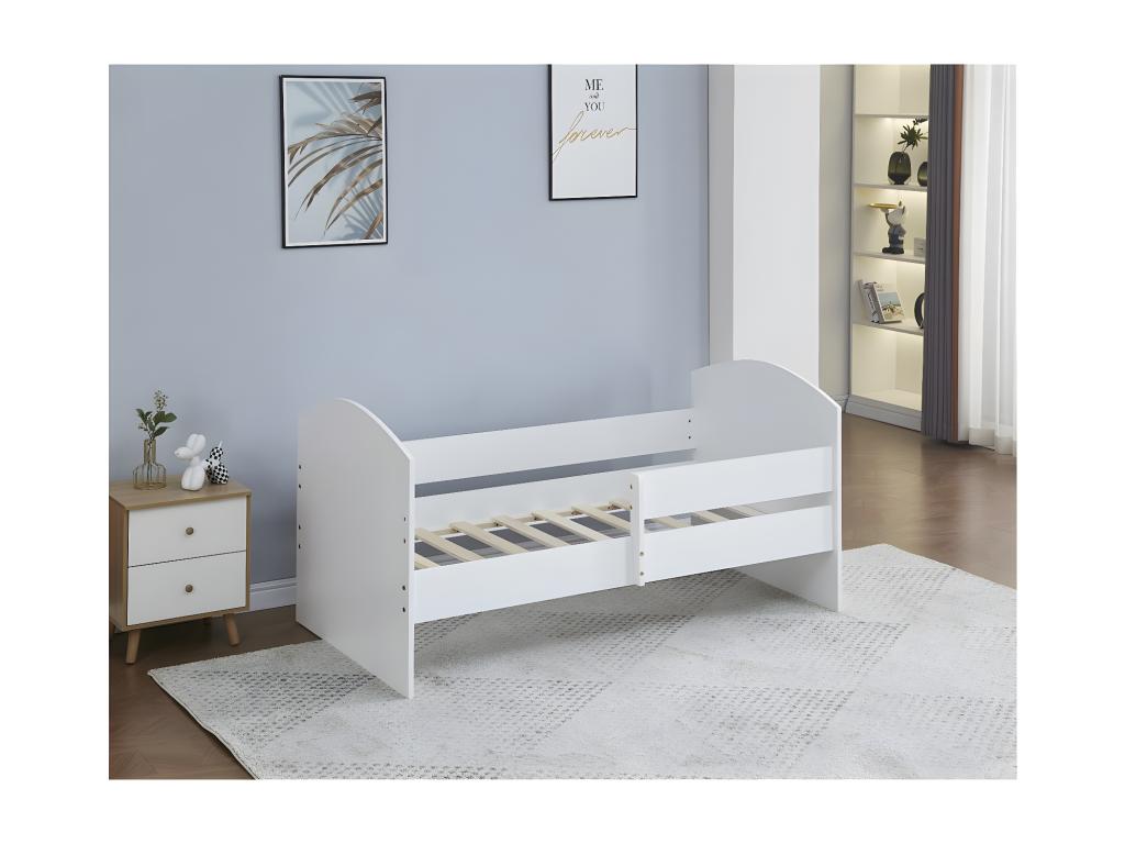 Lit enfant avec barrière Calmetop - Bois - Blanc - 80x160 cm 12012MLEV