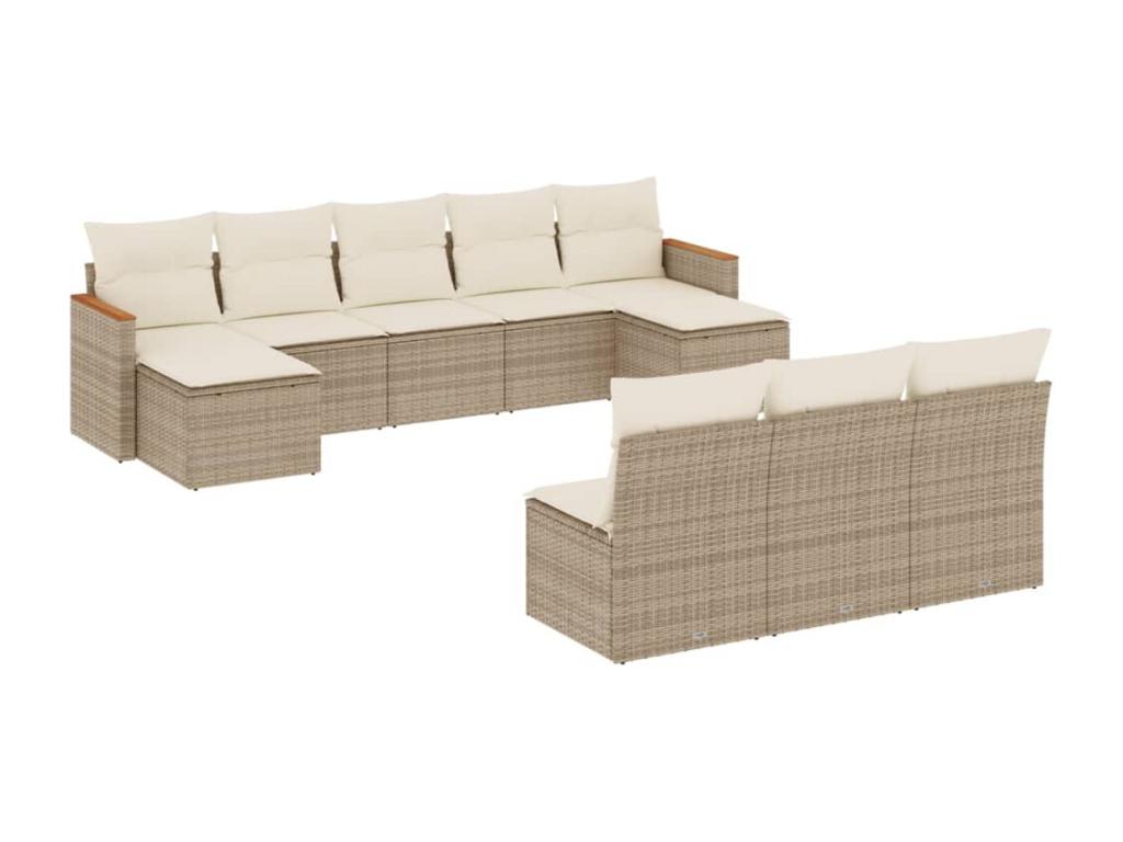 Salon de jardin avec coussins 10 pcs beige résine tressée 39267MKDZ