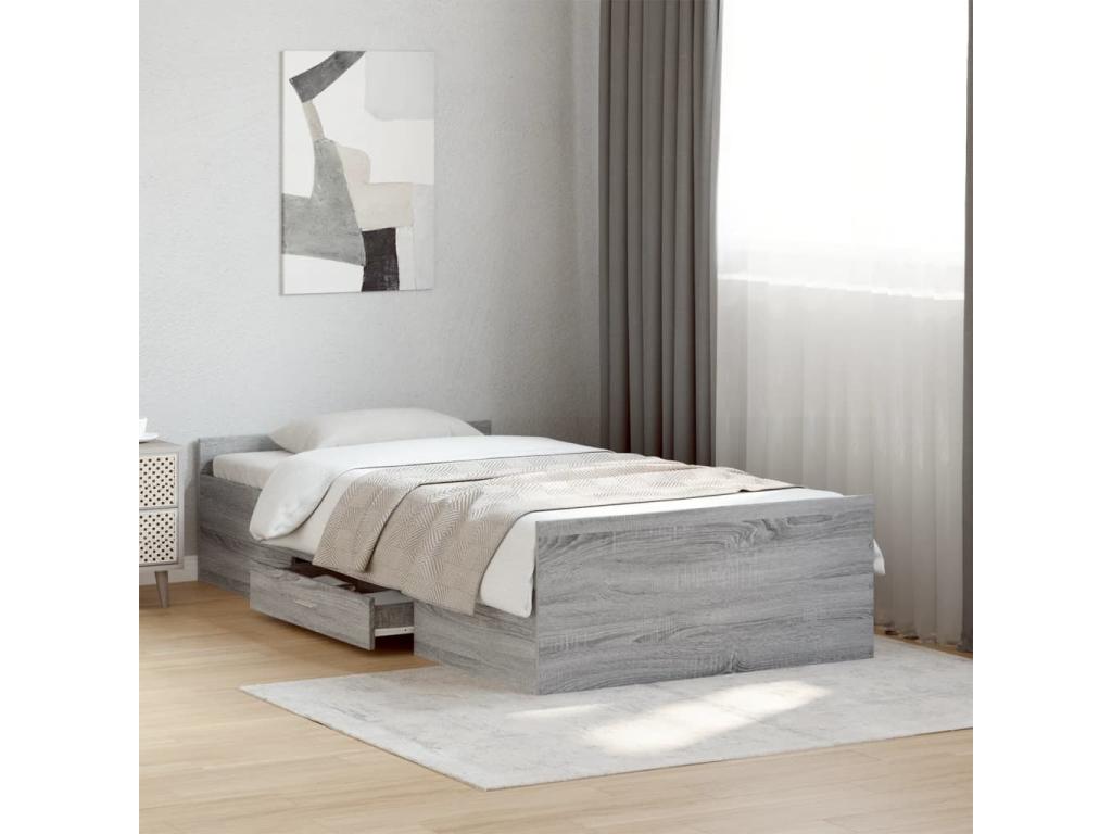 Cadre de lit et tiroirs Calmetop gris 75x190cm bois d'ingénierie 79290DXOA