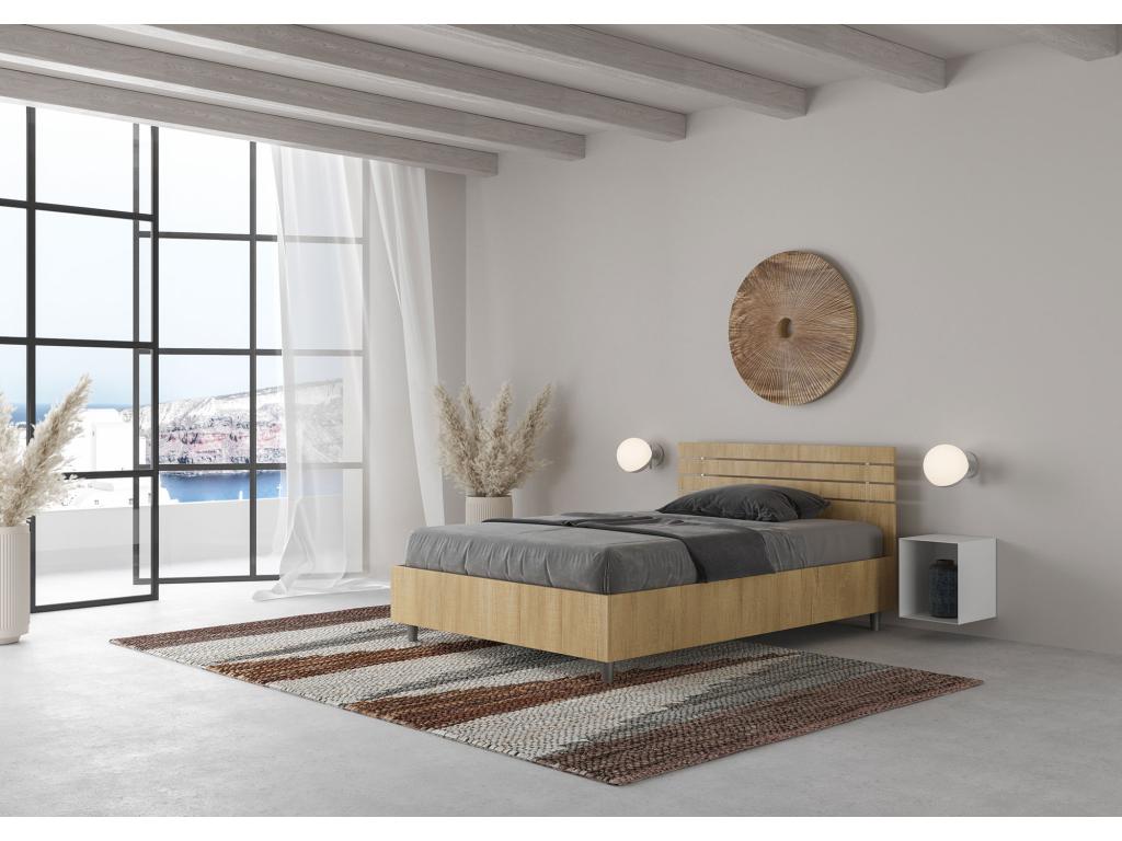 Lit 1 place et demi coffre 120x190 tête de lit droite avec des lames chêne nature Nidchicshop 27350KKDW