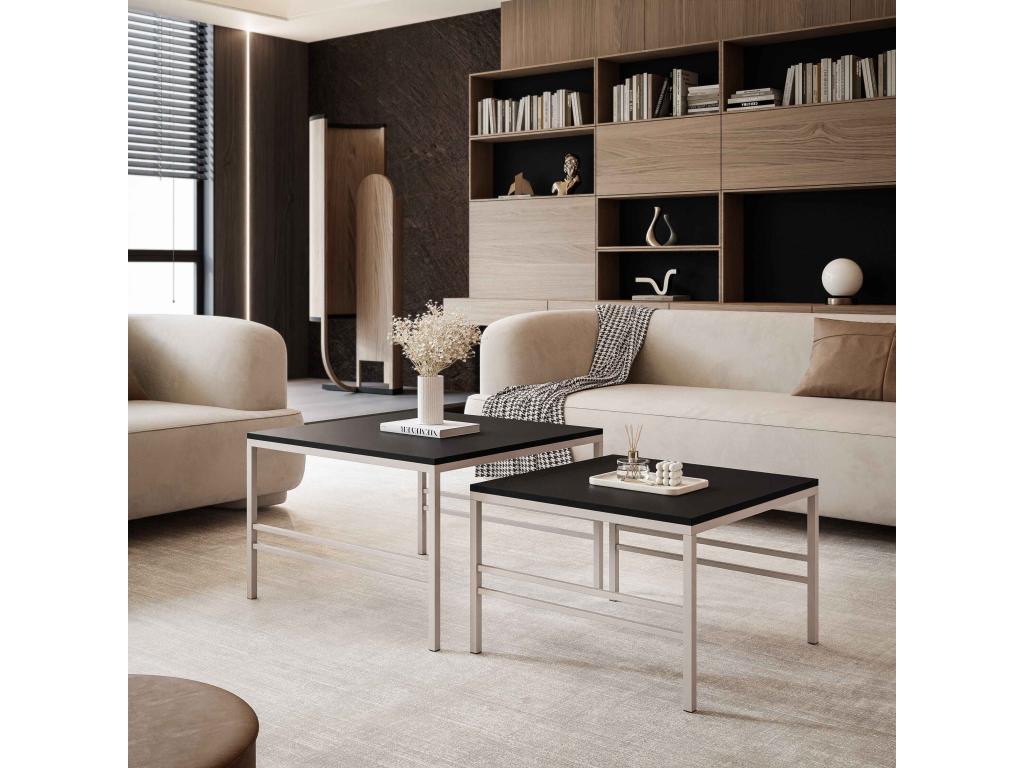 Table basse gigogne 2en1 fi70/fi60 Noir mat armature en Cachemire 73078RFJA