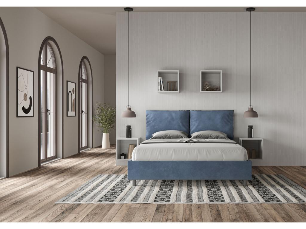 Lit coffre double relevable Calmetop bleu en microfibre capitonné 160x210 19579WKOO