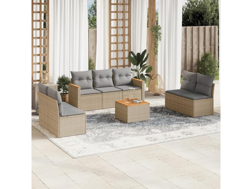 Salon de jardin avec coussins 8 pièces beige résine tressée 33266VENS