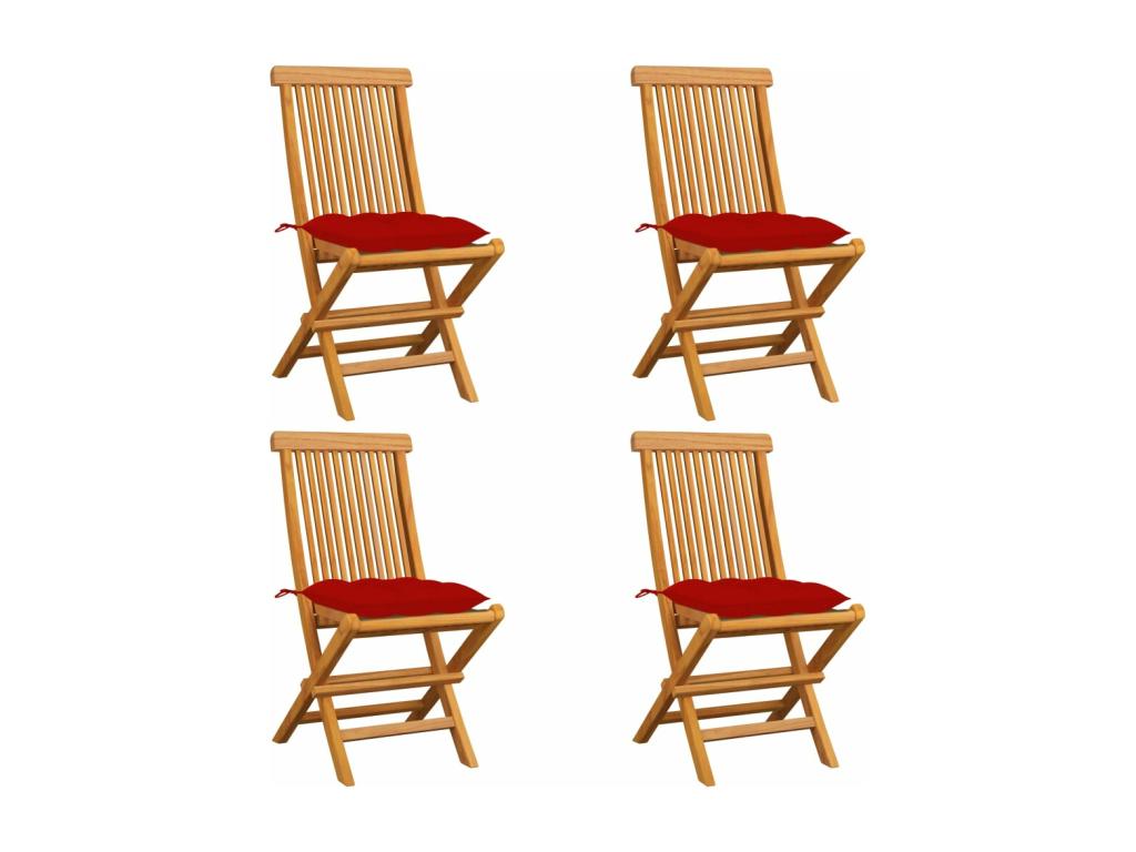 Chaises de jardin et coussins rouge lot de 4 Bois teck massif 97432QLXG