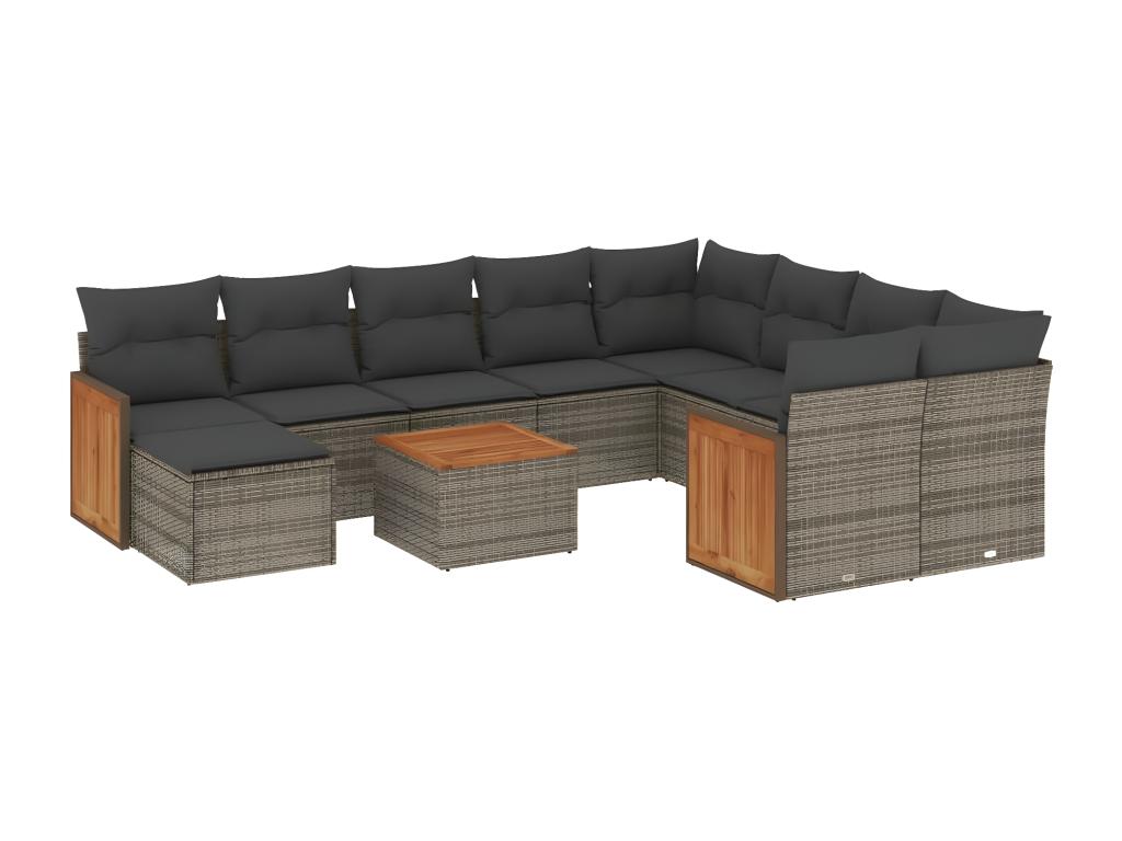 Salon de jardin 11 pcs avec coussins gris résine tressée 39959XXPR