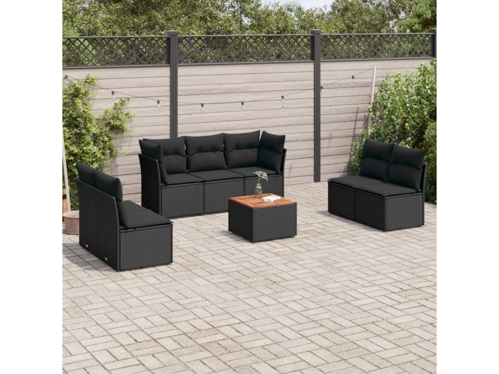 Salon de jardin 8 pcs avec coussins noir résine tressée 27801JXZU