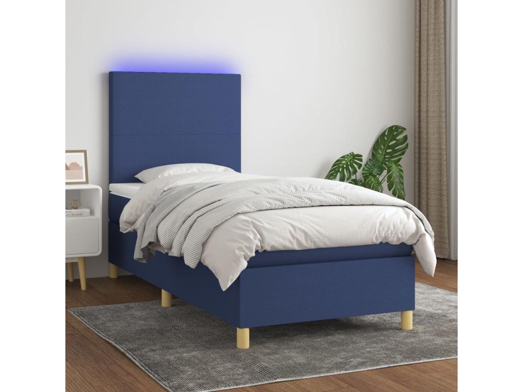 Sommier à Calmetop de lit et matelas et LED Bleu 100x200 cm Tissu 76036UEWR