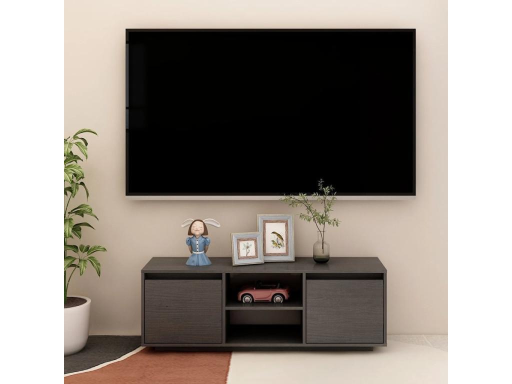 Meuble TV Gris 110x30x40 cm Bois de pin massif 58849CSDC