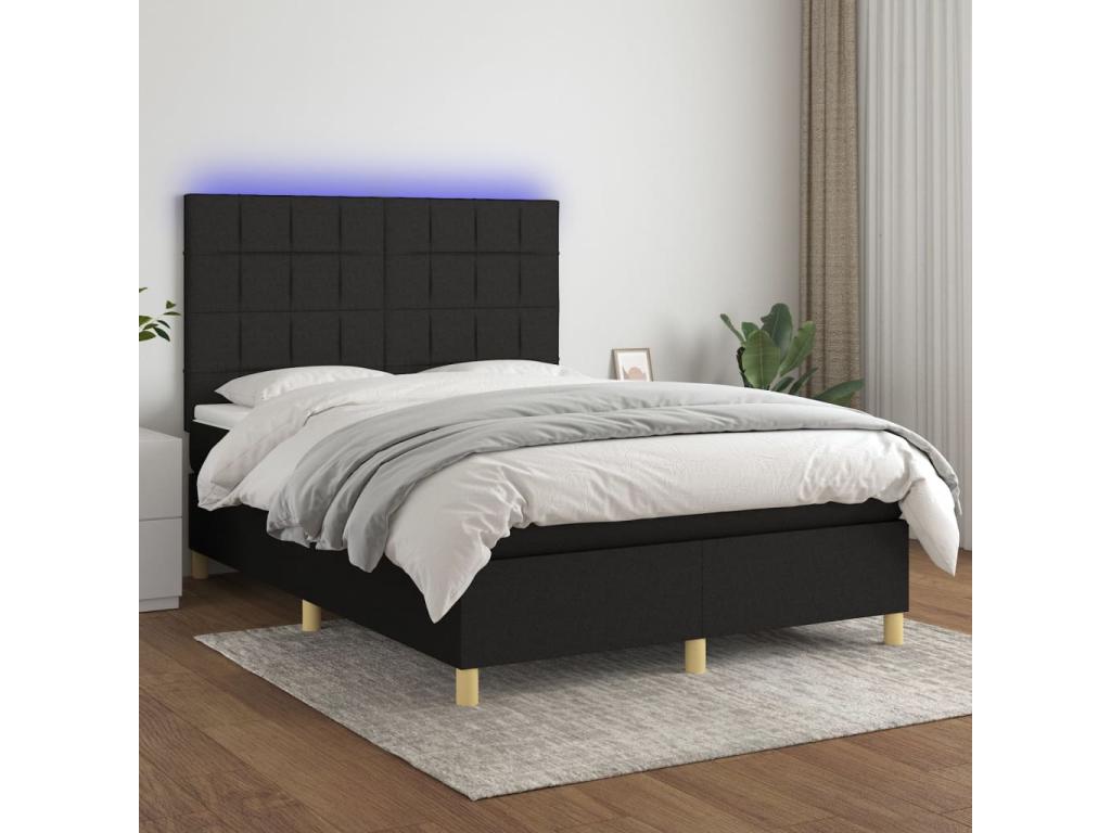 Sommier tapissier avec matelas et LED Noir 140x190 cm Tissu 40762WJZH
