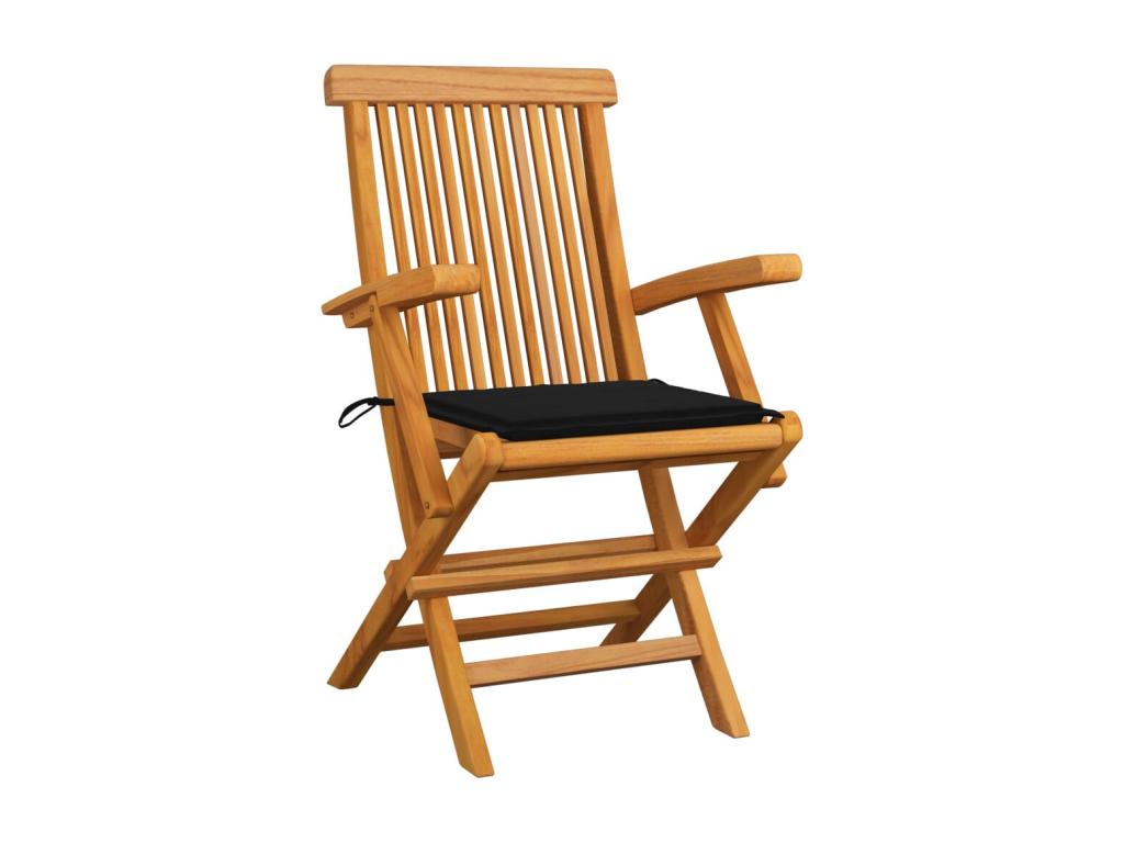 Chaises de jardin avec coussins noir 2 pcs Bois de teck massif 2 40687ISVP