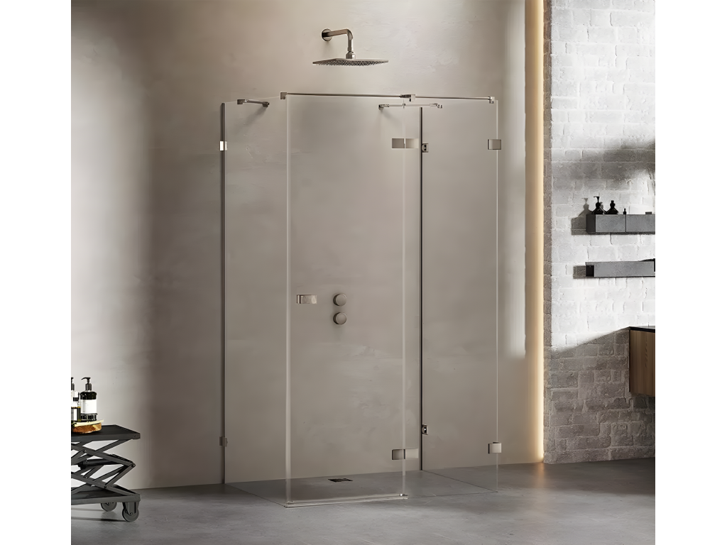 Cabine de douche droite 120x90 pivotante Calmetop GUNMETAL BRUSHED couleur inox brossé accès de face 21314GUJQ