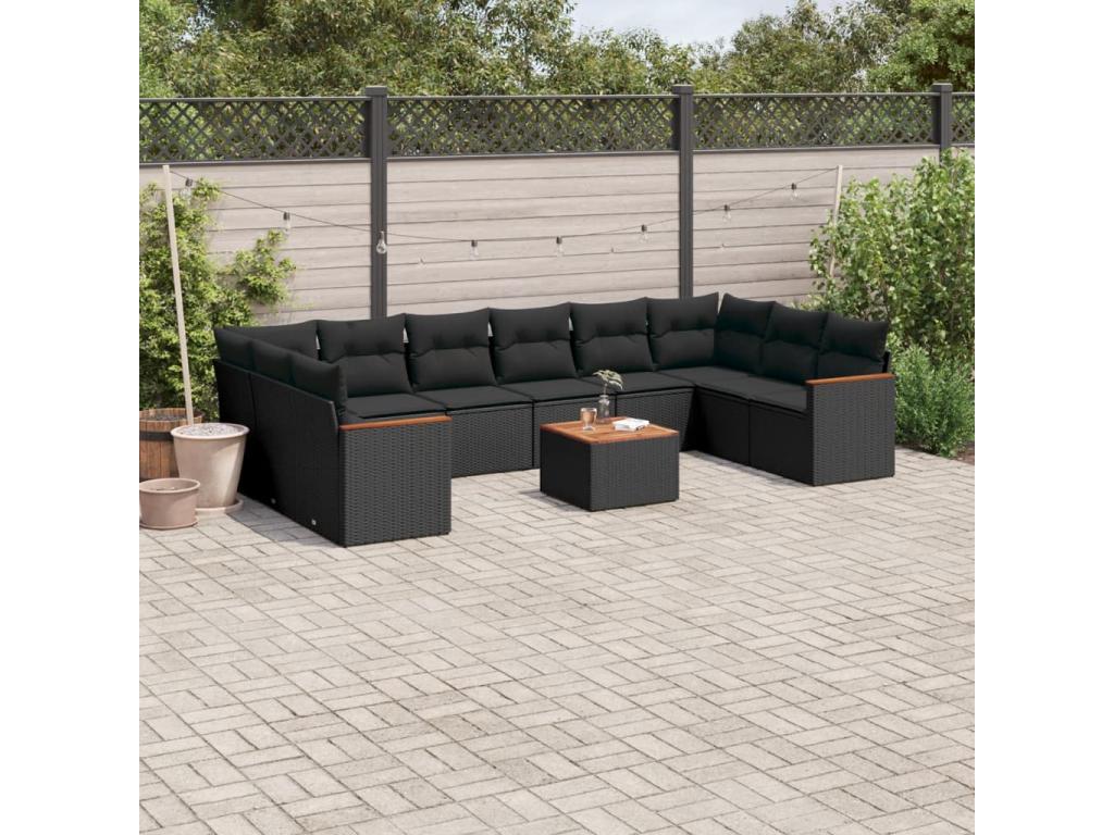Salon de jardin 11 pcs avec coussins noir résine tressée 33789UJXN