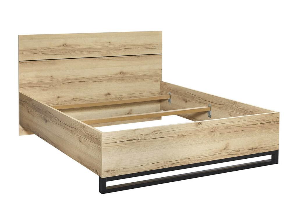 Nidchicshop - Chambre Lit 160x200 et 2 Chevets Aspect Bois et Pied Avant Métal Noir 24739VVNP