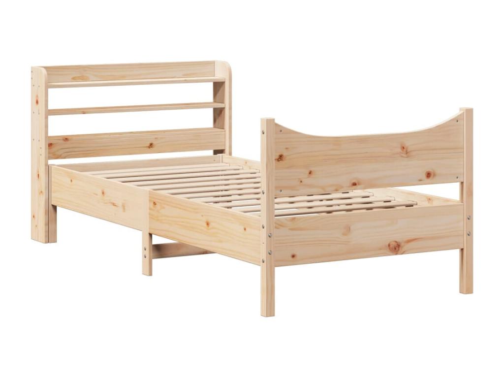 Cadre de lit avec tête de lit 75x190 cm bois de pin massif 73147KNMI