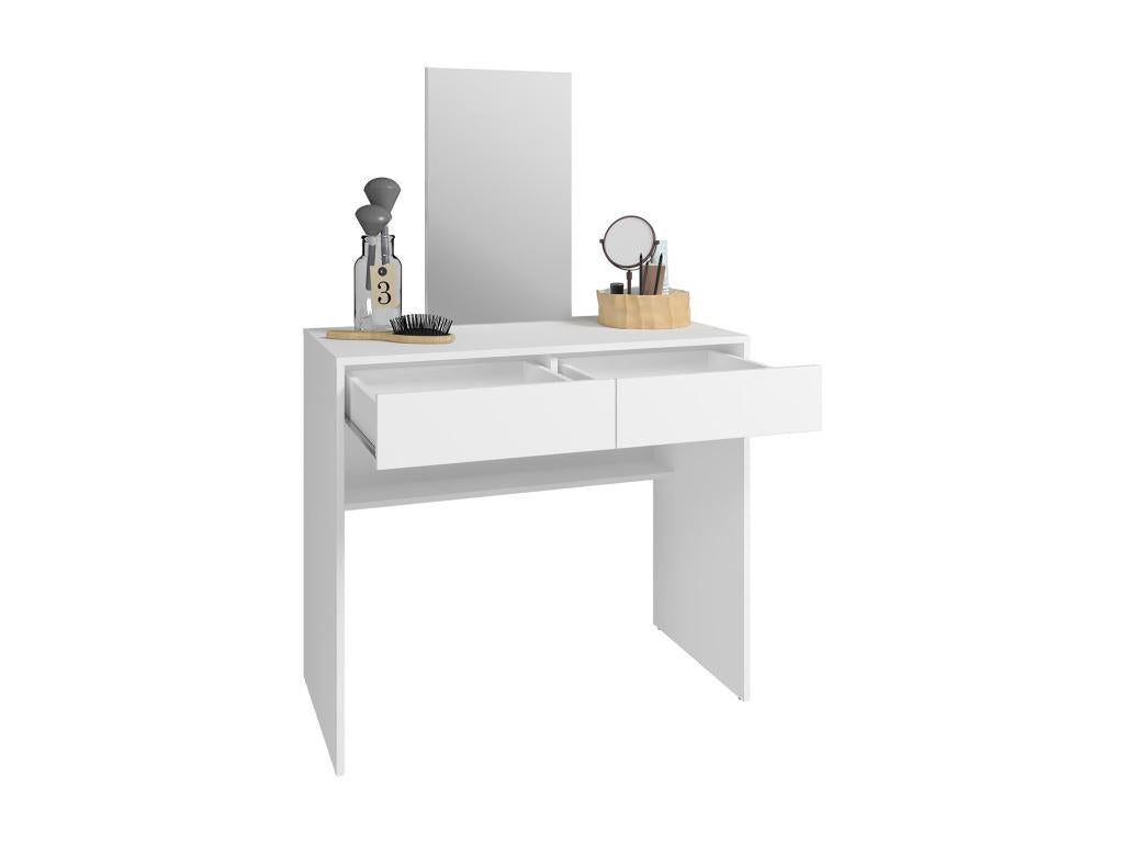 Coiffeuse table de maquillage avec 2 tiroirs miroir coloris blanc 05784FDVO