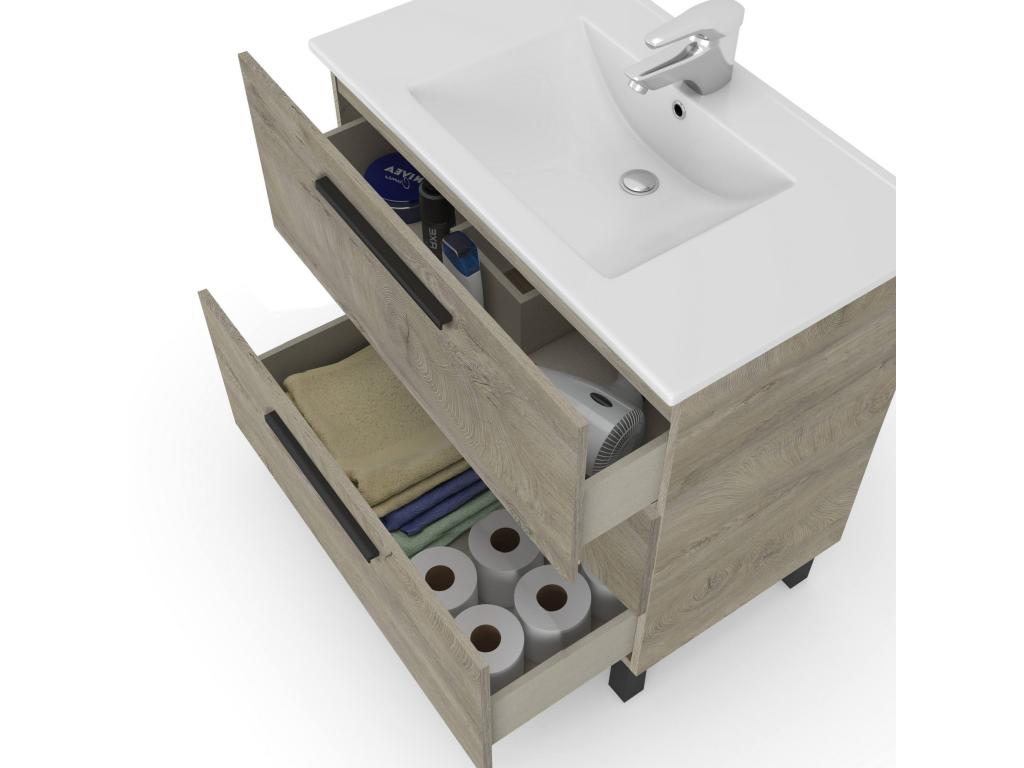 Meuble sous-vasque Nidchicshop Meuble de salle de bain Meuble avec 3 tiroirs et miroir lavabo non inclus 80x45h86 cm Chêne 06205EXOE