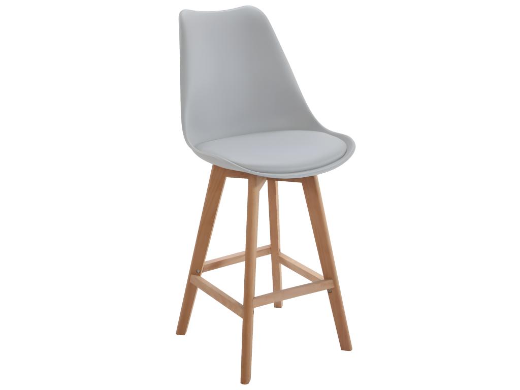 Lot 2 chaises de bar scandinaves 70cm grand siège coussin simili cuir pieds bois Artvivrestore gris 16702RMVM