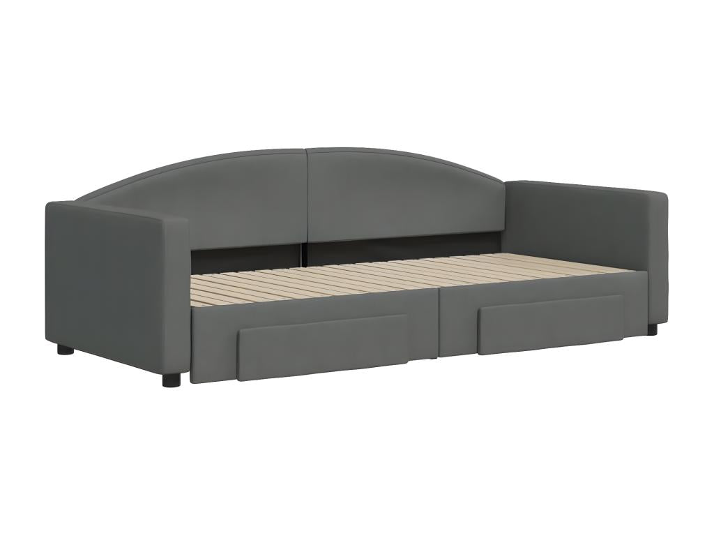 Lit de jour avec gigogne et tiroirs gris foncé 90x200 cm tissu 44697HZAR