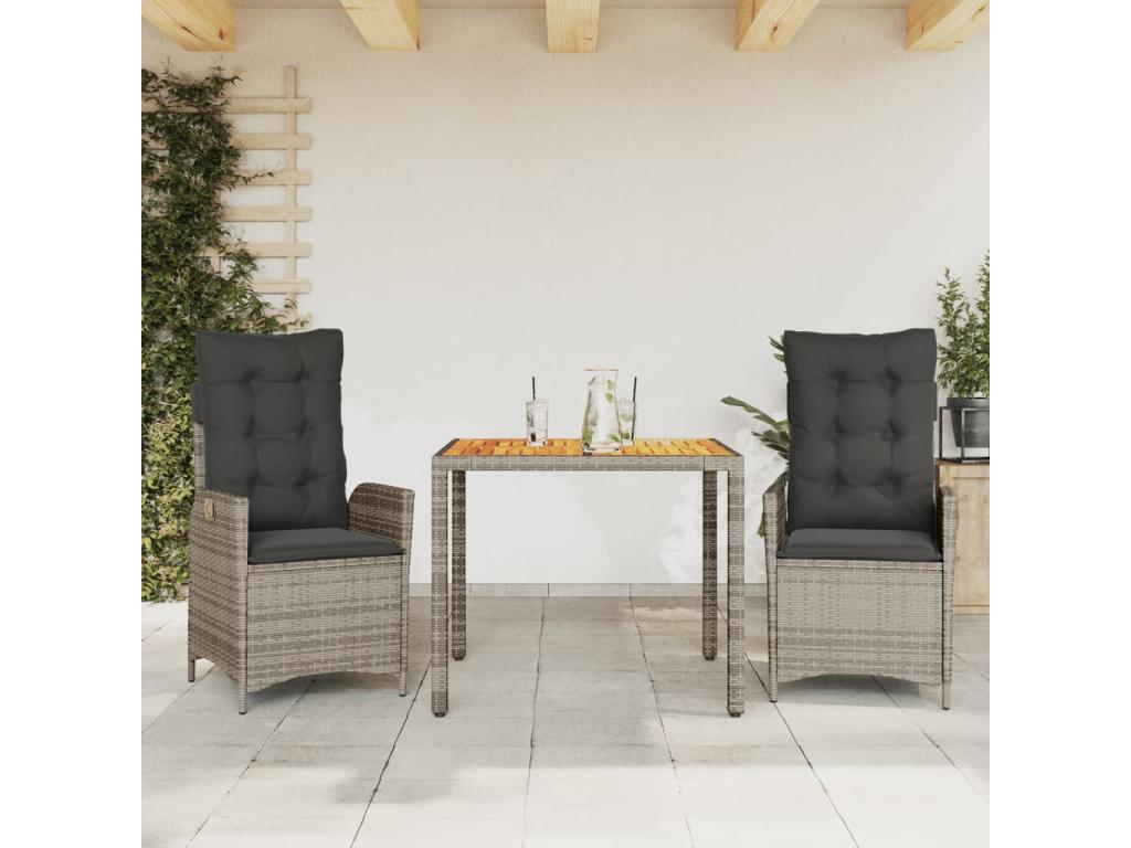 Ensemble à manger de jardin 3 pièces coussins gris résine tressée 37095QZYP