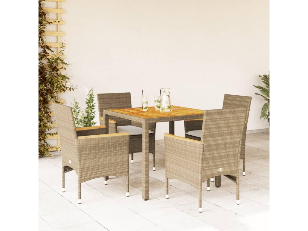 Ensemble à manger de jardin et coussins 5pcs beige rotin Nidchicshop 42121WTQW