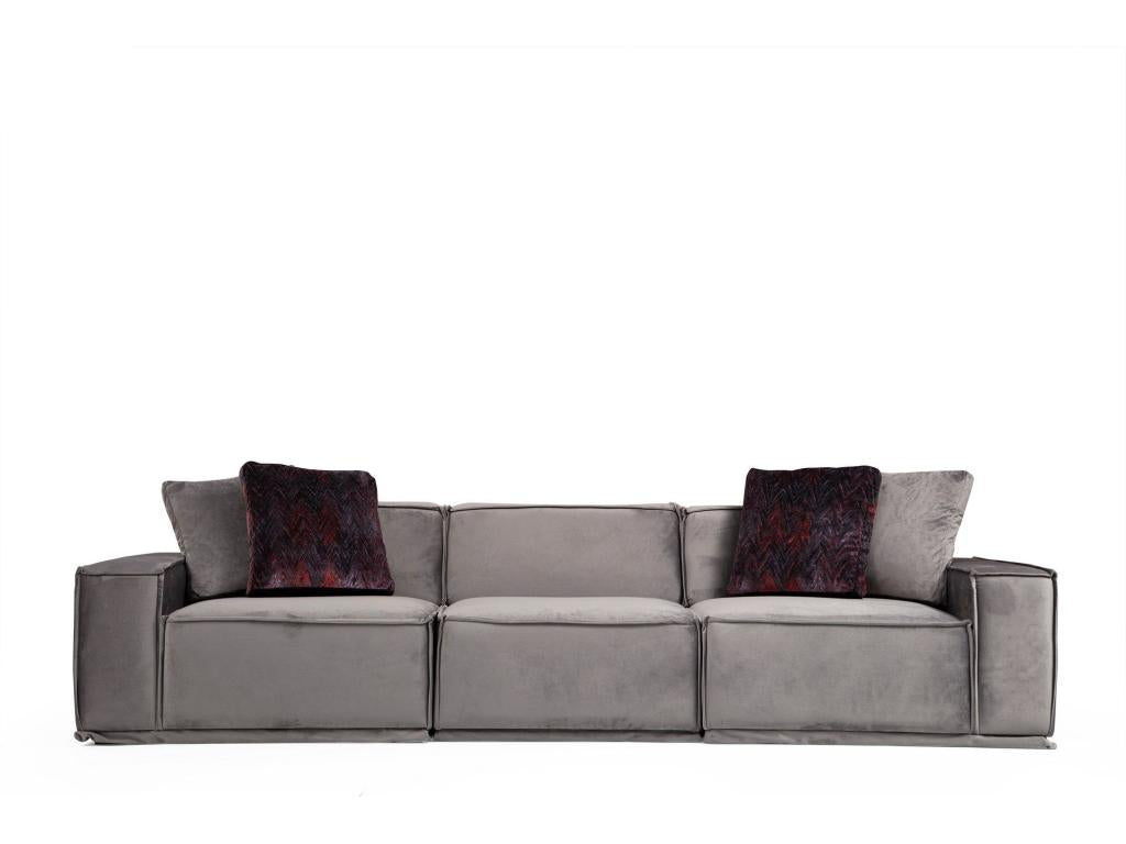 Canapé modulable 3 places avec 2 coussins Artvivrestore Bois massif et Tissu Gris 47077FZJL