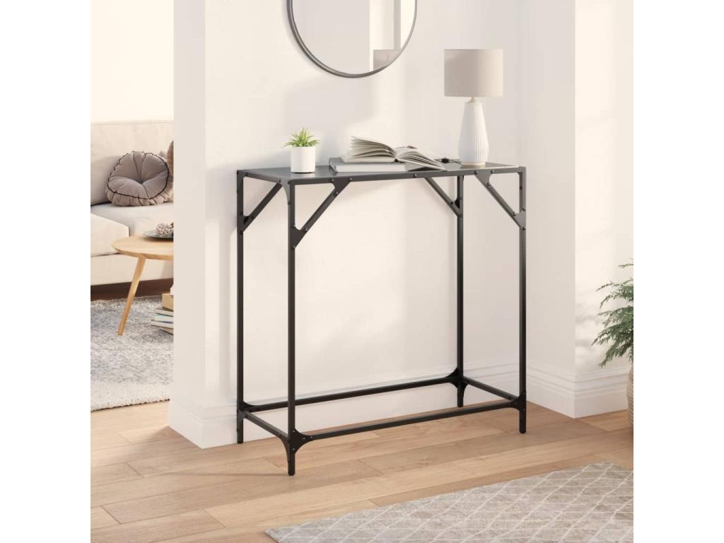 Table console avec dessus en verre noir 80x35x81 cm acier 34936KGEJ